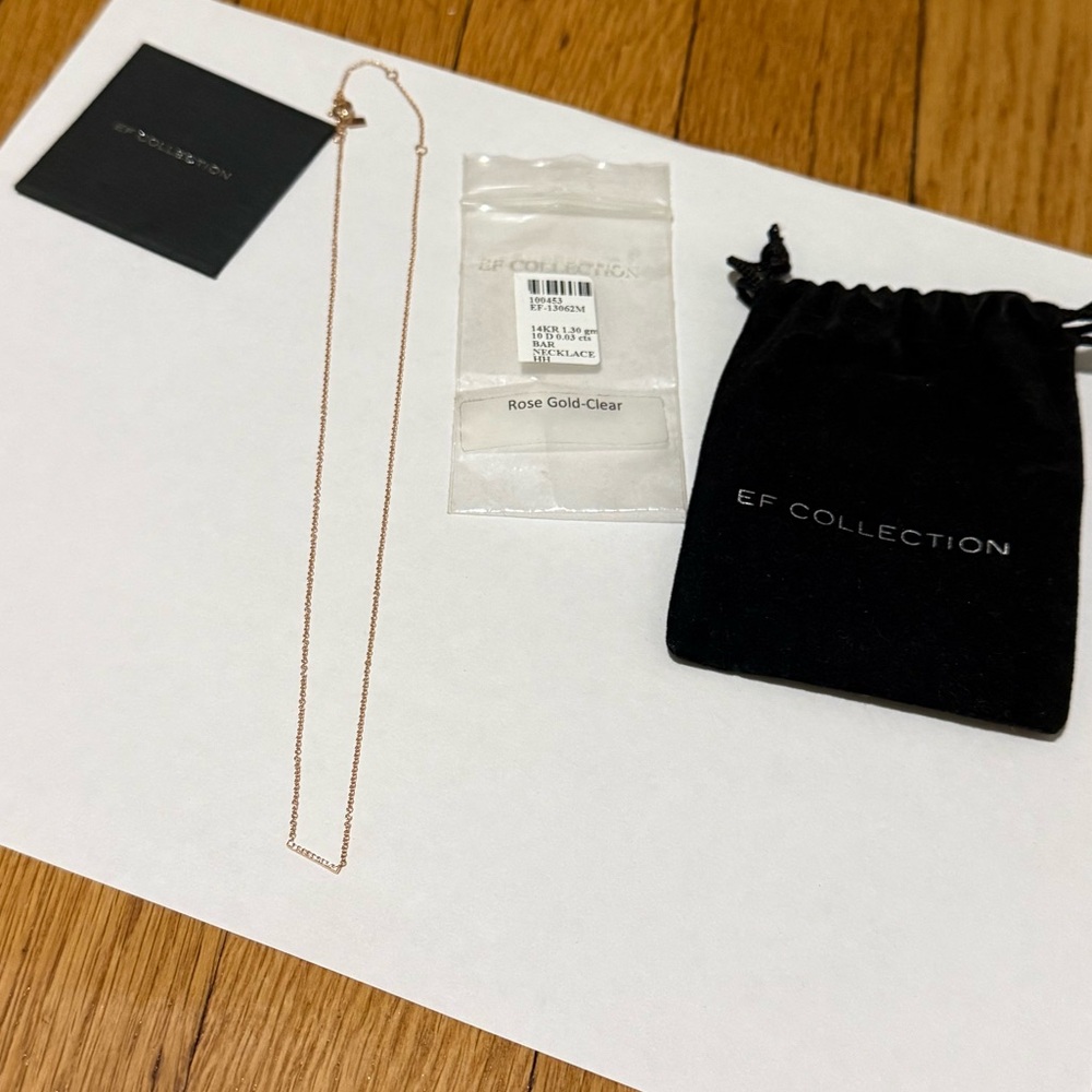 EF Collection Diamond Mini Bar 14K Rose Gold Necklace - NEW